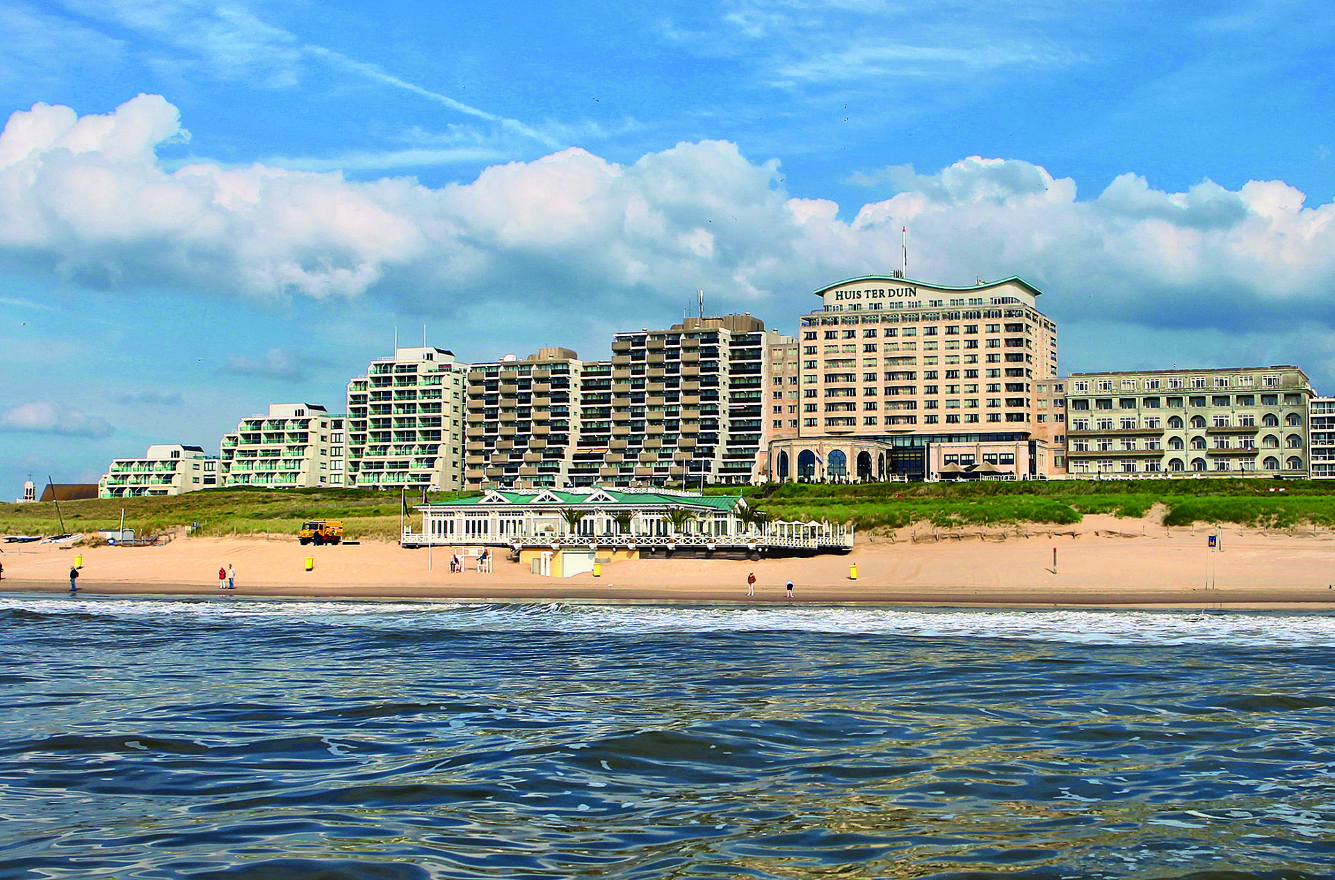 Grand Hotel Huis ter Duin beachfront complex in Noordwijk with multiple buildings overlooking the North Sea